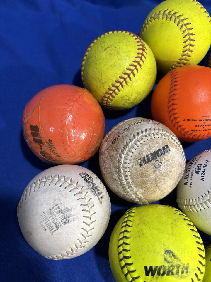 Смешанный лот из 12 б/у софтбольных мячей Shag Practice с медленной подачей 12 дюймов цвет желтый оранжевый - Изображение 2 из 4