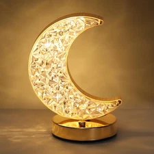 Crescent Moon Table Lamp, Stepless Dimmable Touch Lamp with 3 Colors, Rechargeab