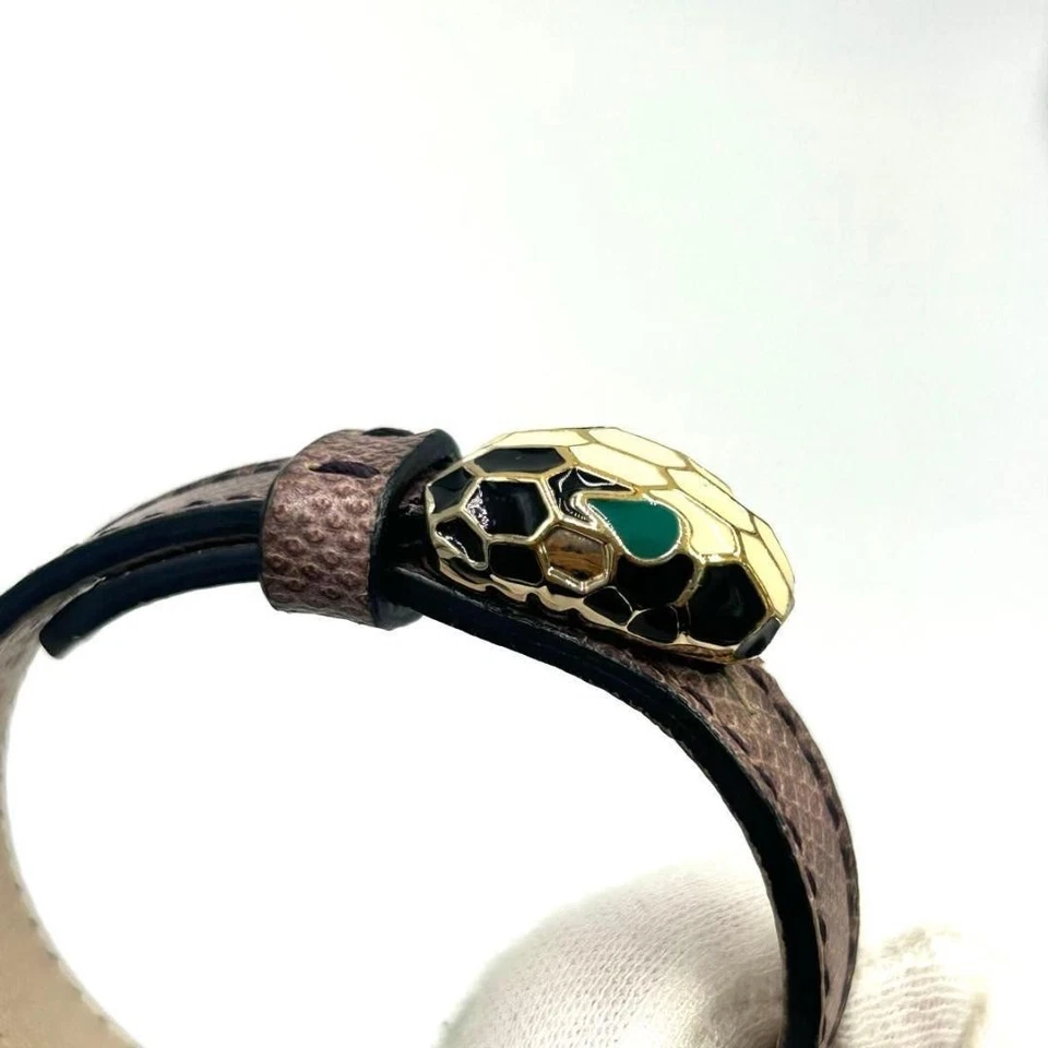 BVLGARI Serpenti Bracelet Bangle Leather Snake Brown Cross Fashion Accessories - Image 2 of 4