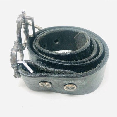 Soffer Ari Black Leather Silver Buckle Daggar Belt 2400-596  display picture 1