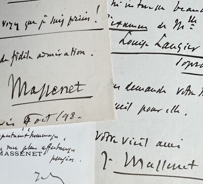 Konvolut von vier Dokumenten aus der Hand des Komponisten Jules Massenet
