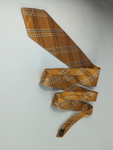 Bruno Piattelli Roma Mens Tie, Orange Brown Yellow Plaid Pattern, 100% Repp Silk - 第 6/6 張圖片