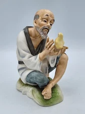 Serv-Ware by Rubel Japan Old Man Sitting Bird Porcelain Figurine Asian Art