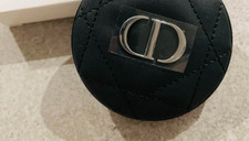 Christian Dior Black Grained PU Leather Cannage Compact Mirror USED Auth S1566