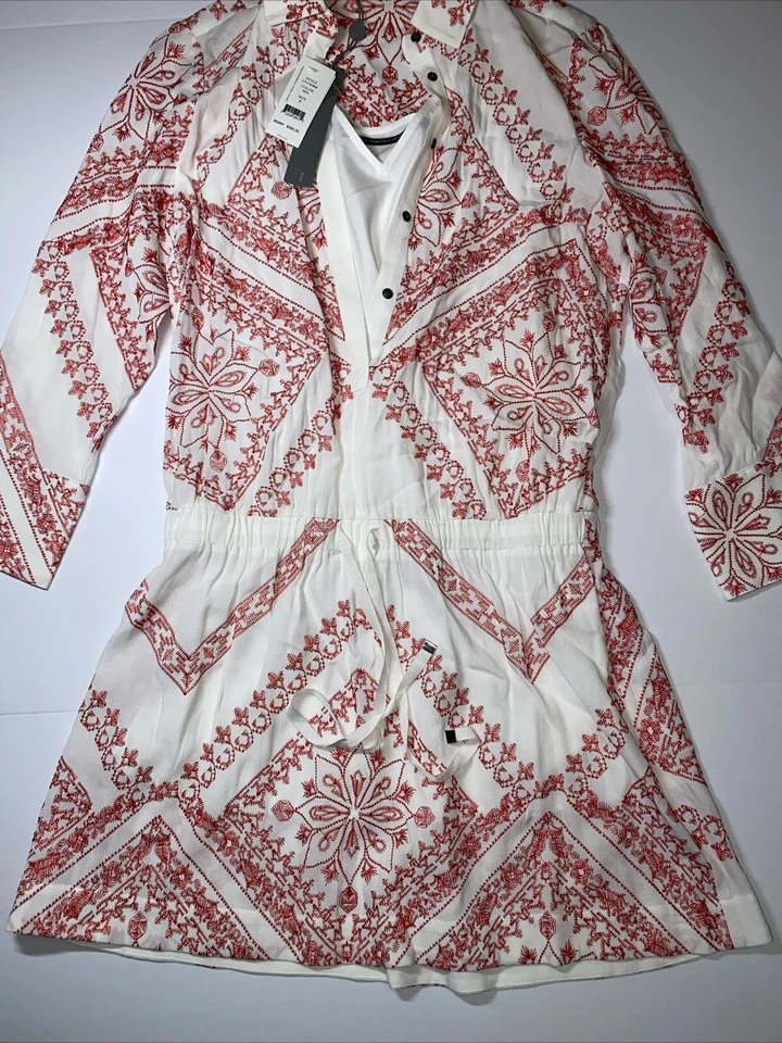 CYNTHIA VINCENT Twelfth St Cinched Waist MINI DRESS Embroidered Rayon Sz P NWT - Image 3 of 4