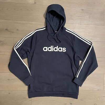 Adidas Hoodie Men's XL Navy Blue Fleece Pullover Three Stripe Logo