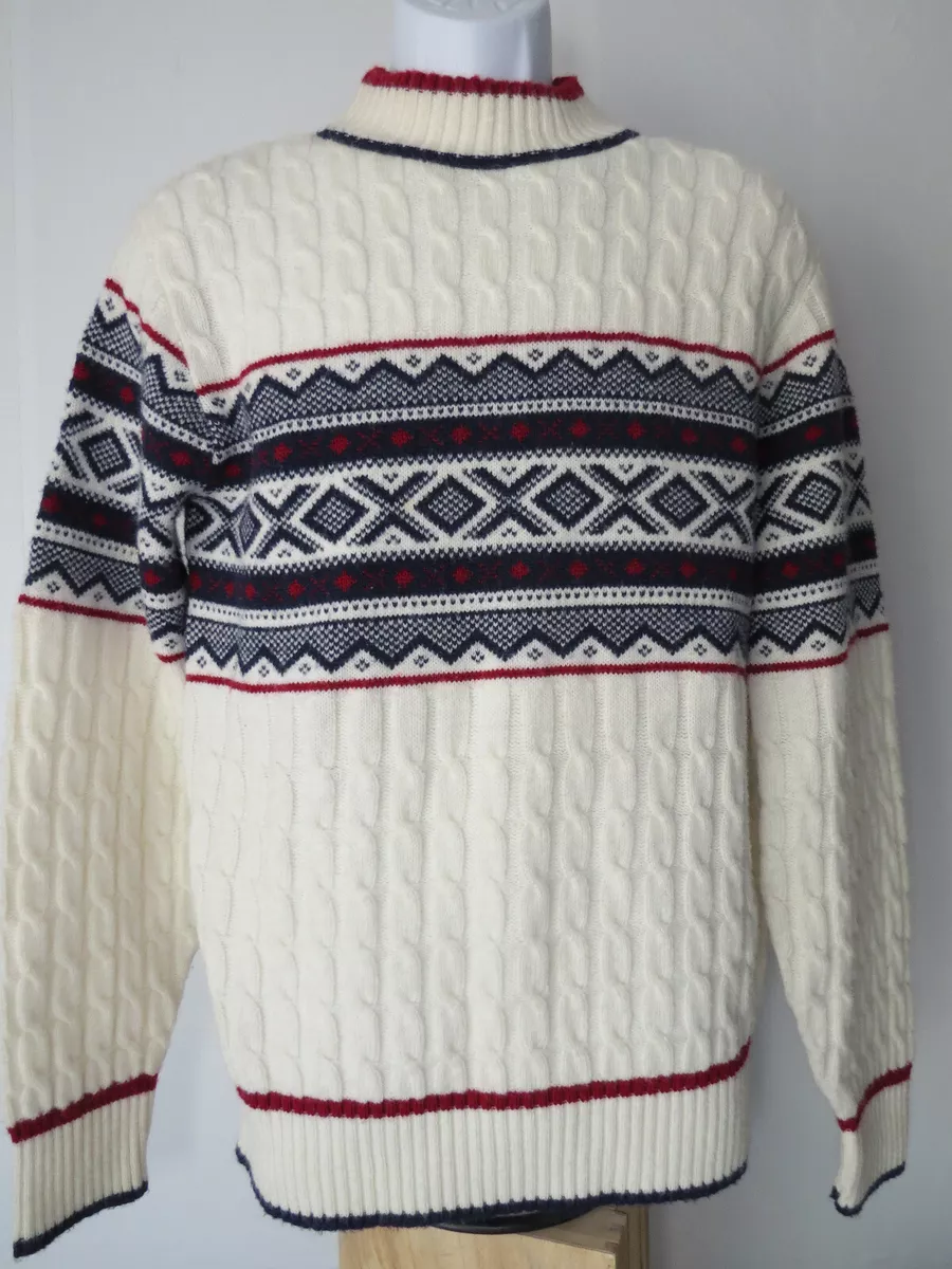 Vtg WHITE LORD JEFF CABLE SWEATER 70s retro fair isle pullover M wintuk orlon