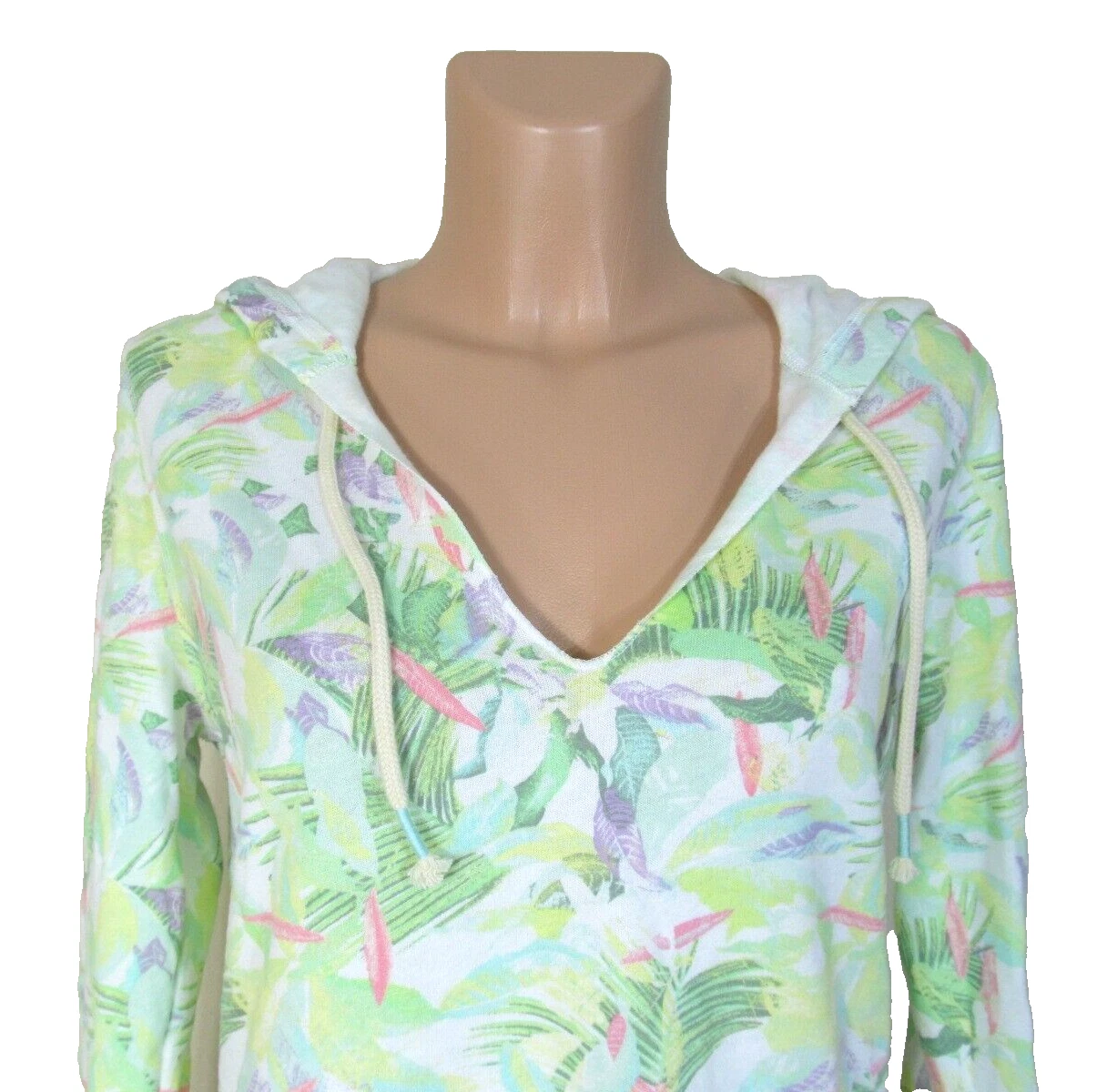 UNDERCOVER VICTORIA'S SECRET M Felpa con cappuccio da donna tagliata motivo foglie tropicali