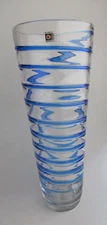 Blenko Glass Royal Sapphire Blue Vase Ribbed Swirl Handmade 17" Cobalt