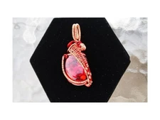 Light My Fire! Red and Copper Wire Wrap Art Jewelry Red Abalone Shell Pendant