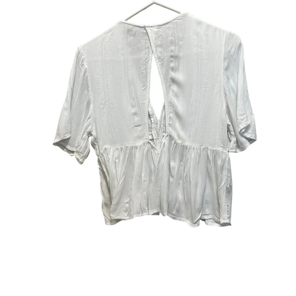 Volcom White Peplum Blouse M Open Back Short Sleeve Viscose Boho Summer Top - Image 2 of 4