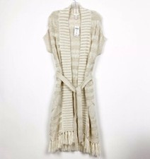 Chico's Connie Cable Vest Long Cardigan Gold Foil Fringe Belt NWT Chico's 2 M/L