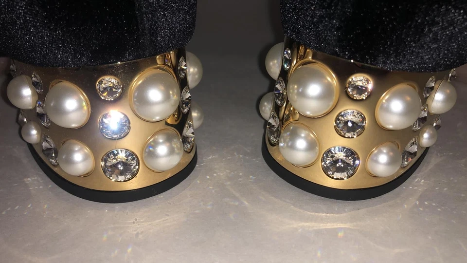 37/7❤️ BOTAS ALTAS SEBASTIAN MADE ITALY Oro Tacones Bajos Terciopelo Elástico SOBRE LA RODILLA Foto 2 de 4