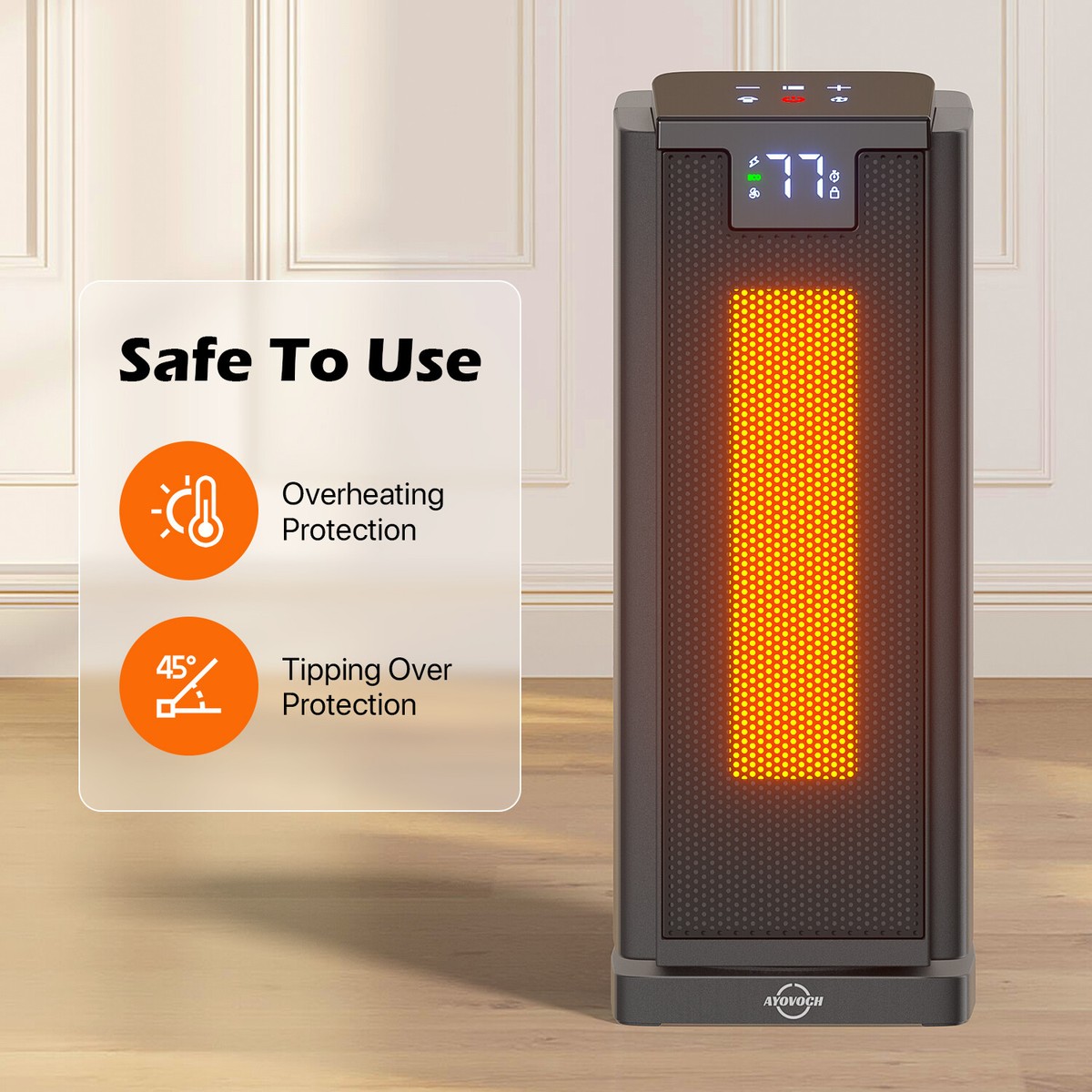 Portable Electric Space Heater for Home Office with Thermostat