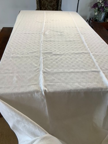 Large Antique French Rustic Linen Woven Tablecloth Yardage 52" x 156" Mono MC - Picture 2 of 16