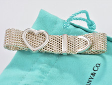 Tiffany  Co Silver Somerset Heart Mesh Belt Buckle 9" Bracelet in Pouch Rare