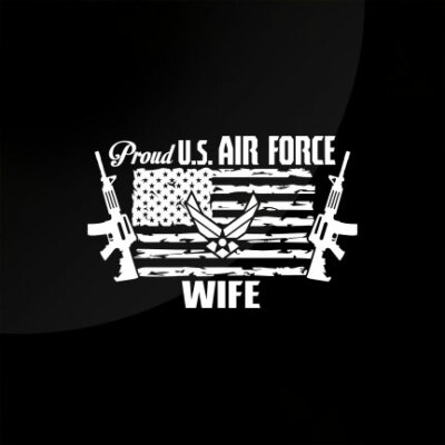 US Air Force Wife Vinyl Die Cut Car Decal Sticker with American Flag & Gun 7''(w)
