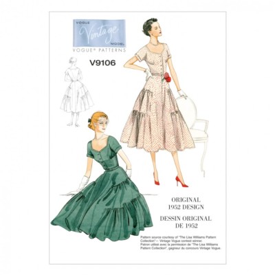 Vogue Damen Schnittmuster 9106 Original 1952 Vintage Kleid Design (Vogue-91...