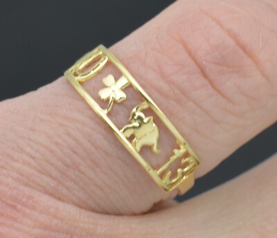 14k - 10k Gelbgold massiv Gold Hufeisen Kleeblatt Elefant Glück Ring alle Größen.