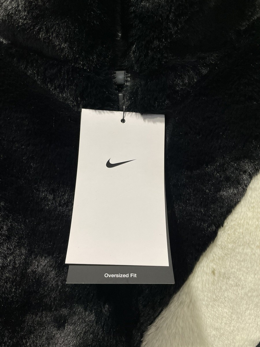 Nike Faux Fur Jacket Black White DM1759-010 Women's Sz. Small New