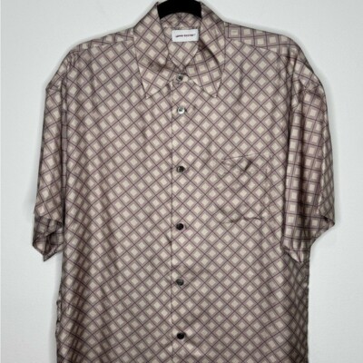 John Elliot Silk Purple Argyle Button Shirt Men s Medium