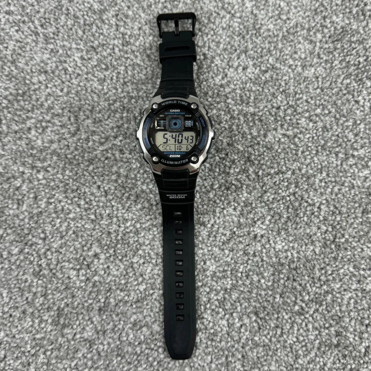 Casio World Time Illuminator Watch Mens Black WR 200M 10 Year