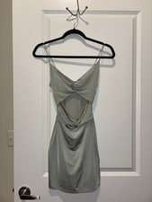 Windsor Gray Ruched Strappy Bodycon Mini Dress V-Neck Sleeveless Size S
