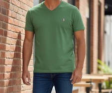 Polo Ralph Lauren Men  s V-Neck T-Shirt Green Pink Pony Logo XL Cotton Tee