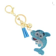 Bling Crystal Blue Dolphin Tassel Keychain