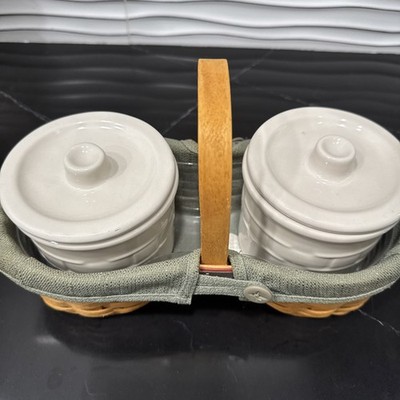 Longaberger Basket With Two Pint Size Crocks & Liner And Protector