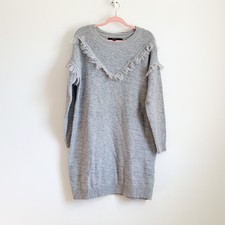 Vero Moda Gray Boho Fringe Boatneck Long Sleeve Sweater Dress Large