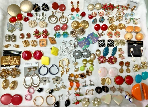 Vintage Costume Jewelry Lot  Clip On and Screw Back 75+ Pieces All Wearable