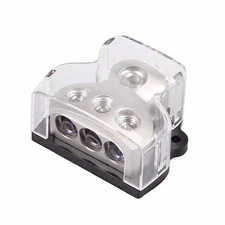 3 Way Car Power Distributor Block Audio Power Wire Splitter 1*0 Gauge in 3*4 Out