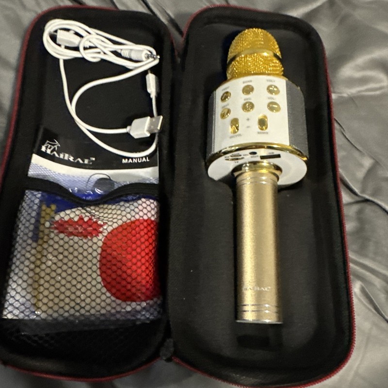 HAITRAL Wireless Portable KARAOKE Bluetooth MICROPHONE Gold With Case