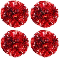 TTSAM 4 Pack (2 Pair) Metallic Foil Cheerleader Pom Poms & Plastic Ring Cheer Po