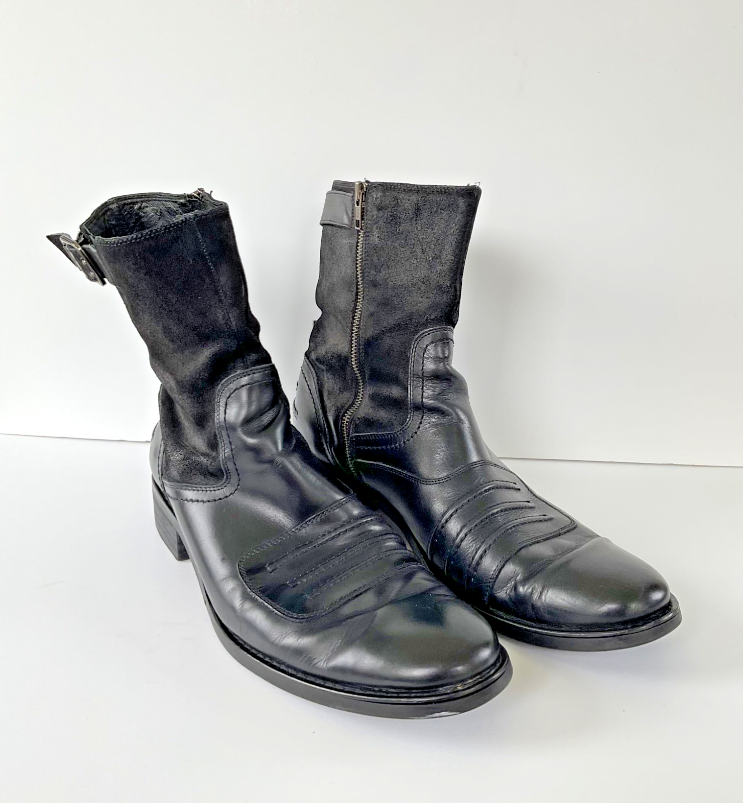 SAOLA Stivali DKNY uomo Vaughn fibbia zip pelle liscia e ruvida suola pelle taglia 11 5