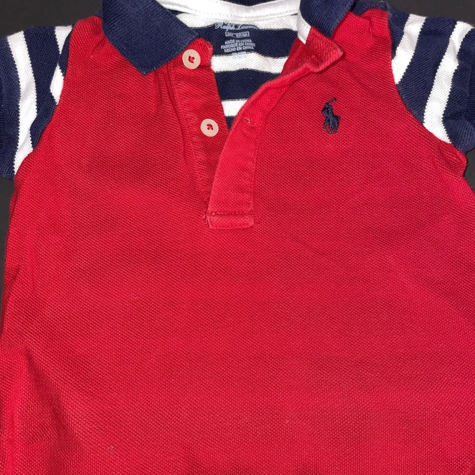 Ralph Lauren Polo Shortall 3 Meses Rojo Big Pony Rugby Una Pieza Bebé Conjunto Foto 4 de 4