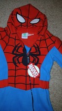 MARVEL SPIDERMAN-ZIP-ONE PIECE FLEECE-SOFT- NEW-TAGS-COSTUME-PLAY-SLEEP-18-24 MH