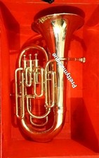 EUPHONIUM 4 VALVE HORN PURE BRASS METAL IN GOLD POLISH CUSHION CASE FREE SHIP