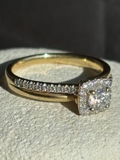 Image of 18ct Yellow Gold Diamond Halo Engagement Ring - Size J - 0.44ct