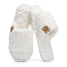 Fuzzy Open Toe Slippers for Women Indoor Cozy Memory Foam Slip On 7-8 White
