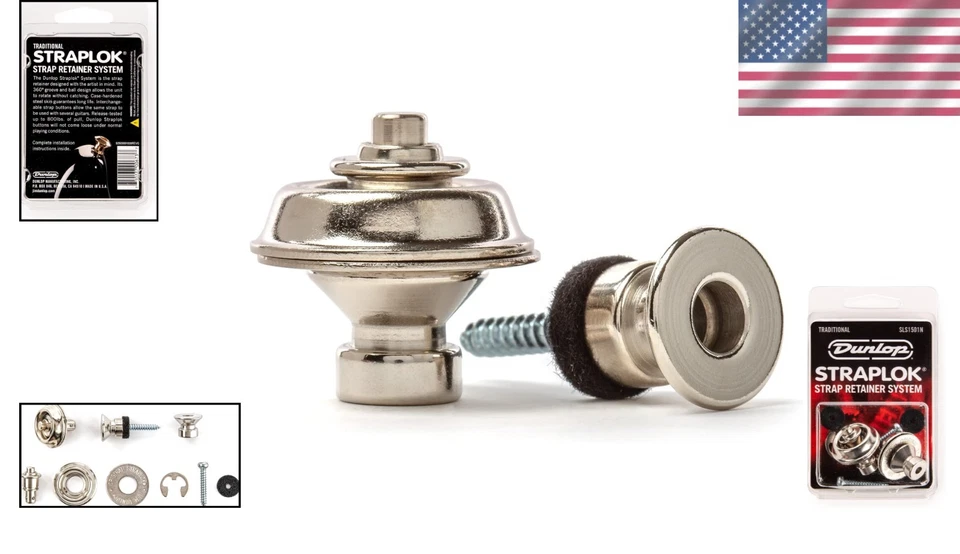 Sistema de bloqueo de correa de guitarra acústica de níquel Straplok - Solución de seguridad de 2 piezas Foto 2 de 4