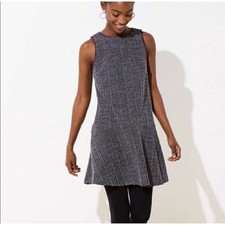 LOFT Tweed A Line Swing Dress Sleeveless Fringe Drop Waist NWT Women's XS New