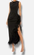 Ieena for Mac Duggal Women's Feather Trim Asymmetric Dress Size 0