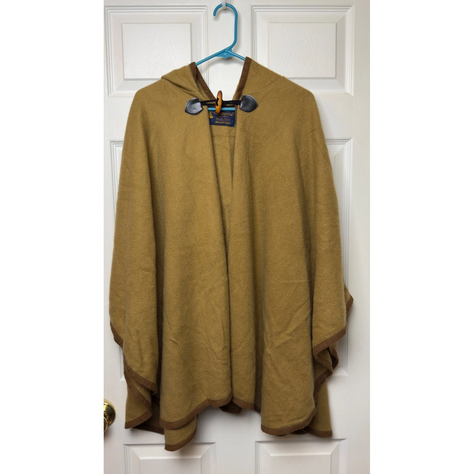 Conquista Milano Italy Hooded Wool Touch Acrylic Poncho Cape Brown Lagenlook