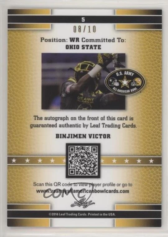 2016 Leaf US Army All-American Bowl Metal /10 Binjimen Victor #5 Auto - Image 2 of 2