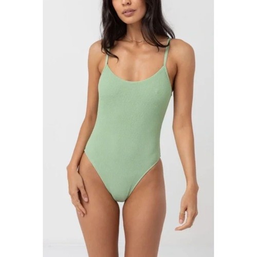 Maillot de bain une pièce neuf Medium Free People Rhythm Smocké coupe haute vert cactus - Photo 2 sur 2