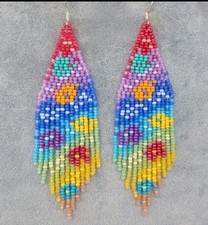 Tribal Earrings Native Boho American Seed Beads Handmade Beautiful Earrings