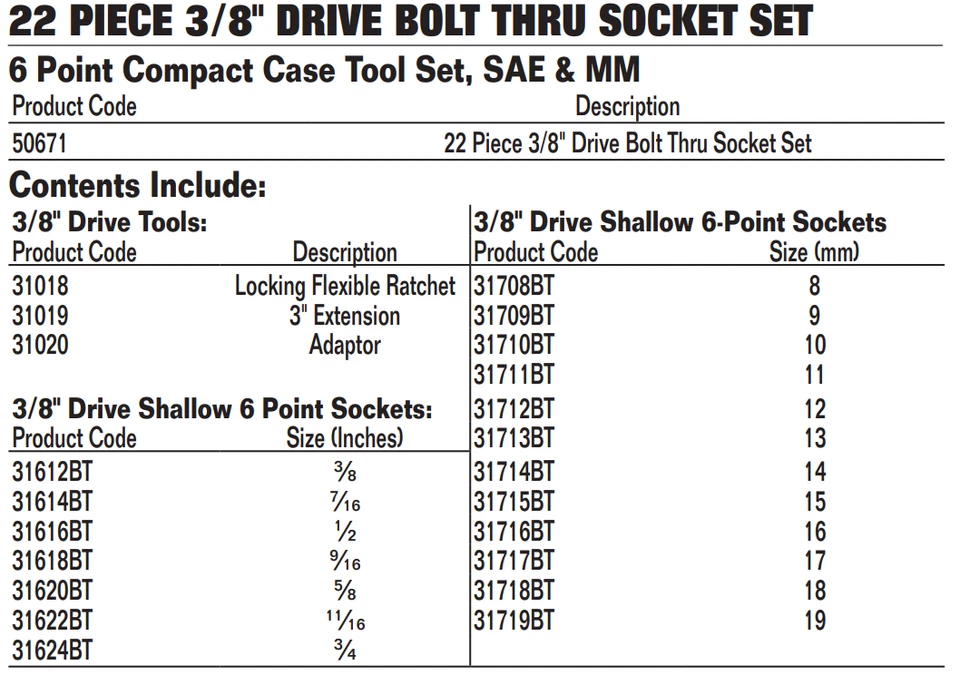 Williams 3/8" Dr Bolt-Thru Skt Set 22Pc- 50671 - Image 2 of 2