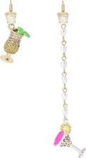BETSEY JOHNSON GOLD TONE MARTINI,CHAMPAGNE GLASS CRYSTALS,PEARL DANGLE EARRINGS
